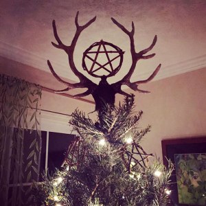 Handmade Stag and Pentacle Tree Topper with Handmade Ornaments