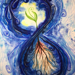 Primal Water from the Plant Spirit Oracle; tan paint is from Tanoma Iron Oxide!