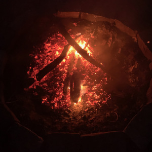 An awen-shaped sacred fire, created from my flint and steel